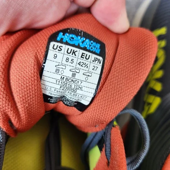 Hoka One One Bondi 7 Running Shoes Men 9 Grey Road Cushion Sneakers 1110518 TCHL - Picture 8 of 8